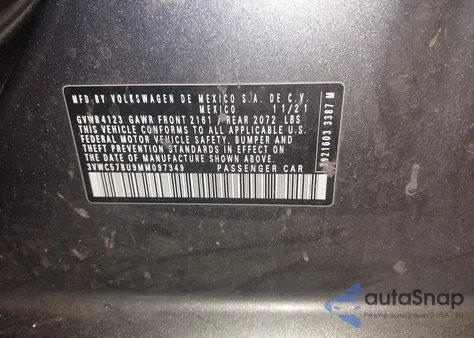 2021 Volkswagen Jetta 1.4T R-Line/1.4T S/1.4T Se из США, поврежденный, VIN 3VWC57BU9MM097349